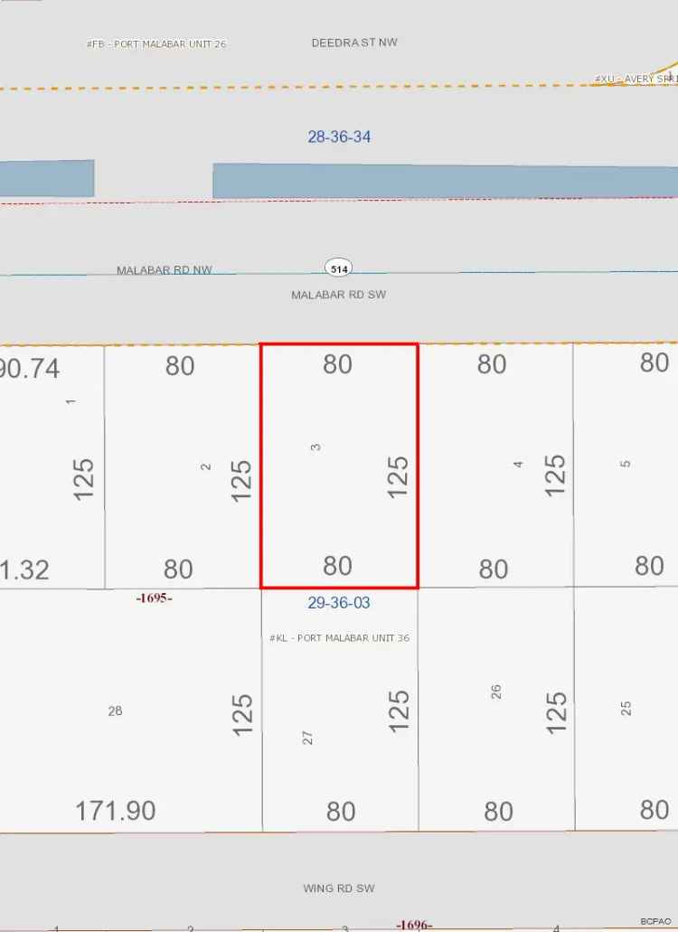 Land For Sale in 1282, Malabar Road Southwest, Palm Bay, Florida